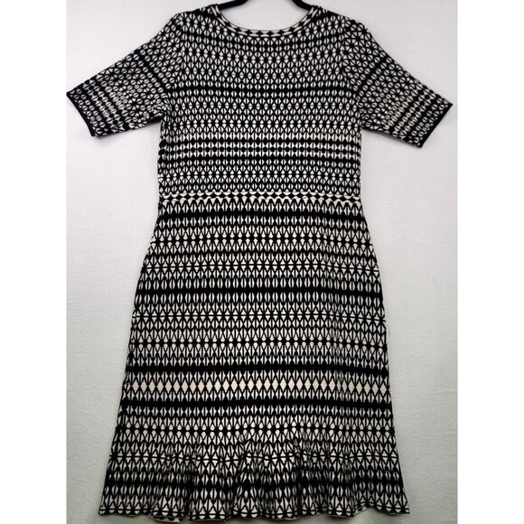 Dressbarn Womens Geometric Print Knit Dress Black Cream Medium - Picture 6 of 11